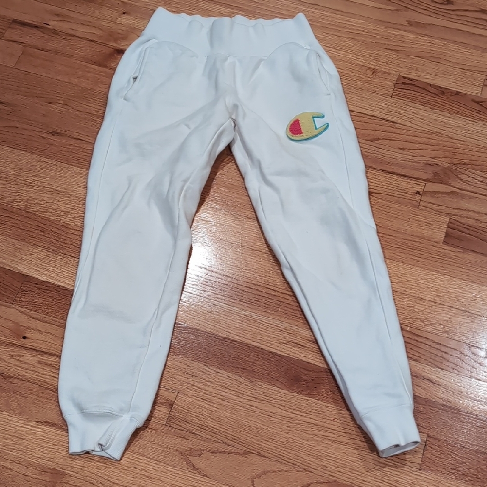 Champion White Joggers with Multicolor Logo